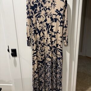 Floral maxi dress in cream and navy